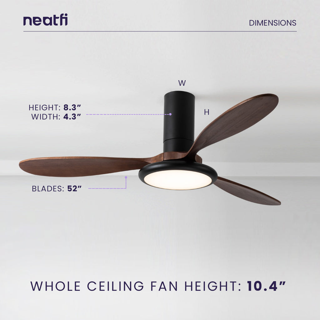 52-inch Retro Ceiling Fan with Light, 3 Solid Wood Blades, 3 Light Modes - Dark Wood