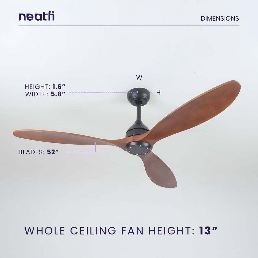 52-inch Farmhouse Solid Wood Downrod Ceiling Fan, 3 Solid Wood Blades - Dark Wood