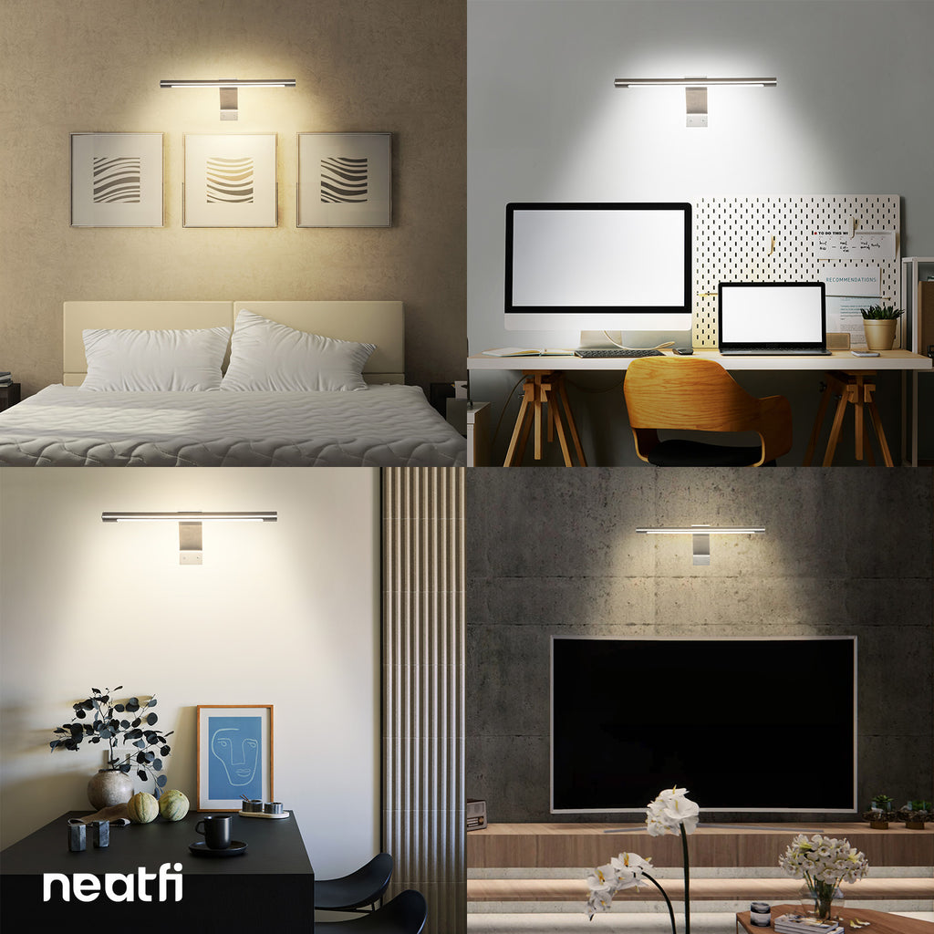 17" Modern Picture Light, Plug In Picture Frame Light, Dimmable Picture Lights for Wall Art, Picture Frame Art Light for Paintings, Gallery, Bedroom, 3 Color Modes - Silver