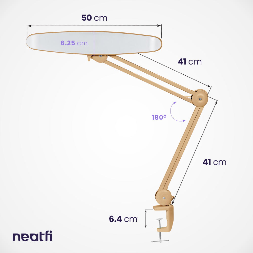 20” Wide Shade XL LED Desk Lamp with Clamp – 2,200 Lumens, Dimmable, Adjustable for Home, Office, Crafts, Nails & Hobbies – Gold