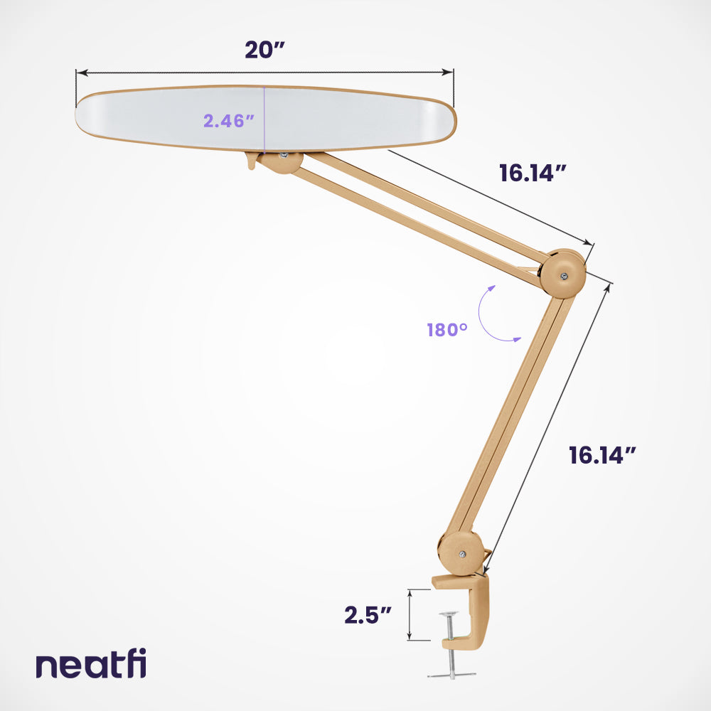 20” Wide Shade XL LED Desk Lamp with Clamp – 2,200 Lumens, Dimmable, Adjustable for Home, Office, Crafts, Nails & Hobbies – Gold
