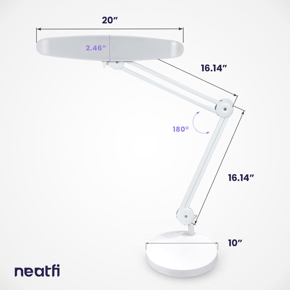 20” Wide Shade XL LED Desk Lamp with Base – 2,200 Lumens, Dimmable, Adjustable for Home, Office, Crafts, Nails & Hobbies – White