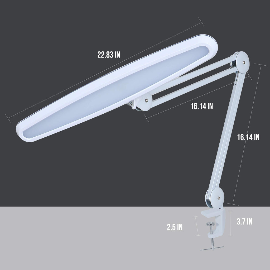 23” LED Task Lamp with Clamp – Wide Shade XL, 2,200 Lumens, 3 Color Temperature Modes, Dimmable – White
