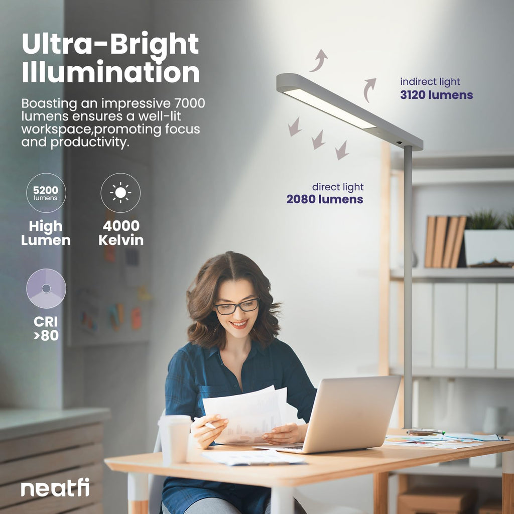 38" Premium LED Desk Lamp, 5200 High-Lumens - Ultrabright Light, Clamp-on, 40W, 4000K Color Temperature, Adjustable Head - Ideal for Home Office and Study - Gray