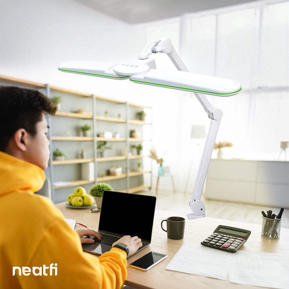 17” LED Desk Lamp with Clamp – Wide Shade Elite HD XL, 3 Adjustable Light Modes – Green Ring