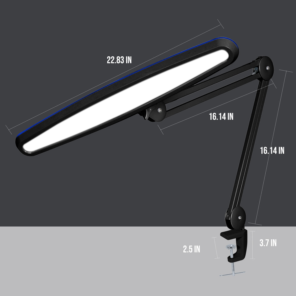 23" Wide Shade XL 2,200 Lumens LED Task Lamp with Clamp, 3 Adjustable Light Modes - Black
