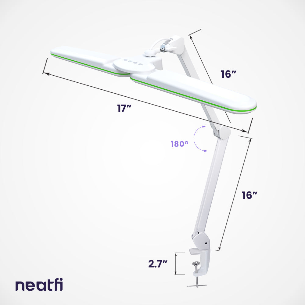 17” LED Desk Lamp with Clamp – Wide Shade Elite HD XL, 3 Adjustable Light Modes – Green Ring