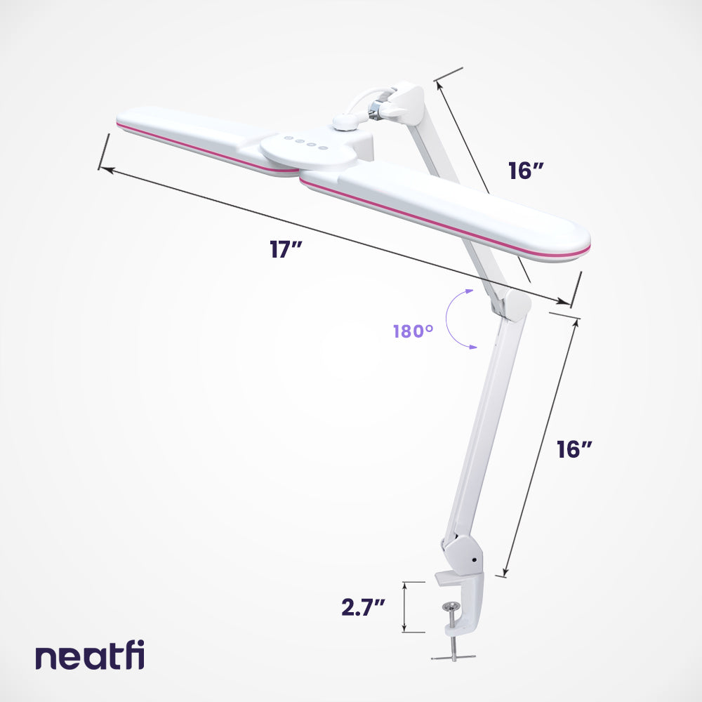17” LED Desk Lamp with Clamp – Wide Shade Elite HD XL, 3 CCT Color Modes, Non-polar Dimming - Pink Ring