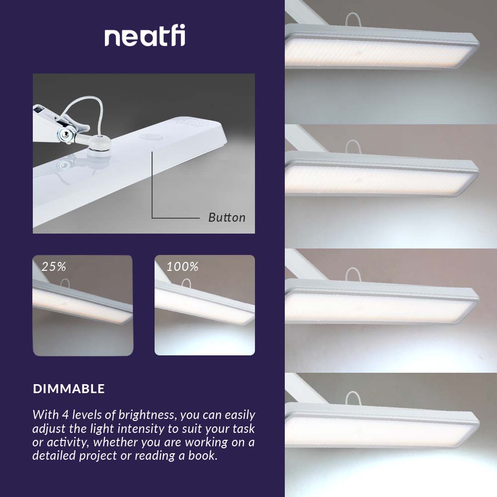 22” Wide Shade XL 2,500 Lumens LED Desk Lamp with Clamp, Dimmable Computer Light, Adjustable Desk Light for Home, Office, Crafts, Nails & Hobbies - White