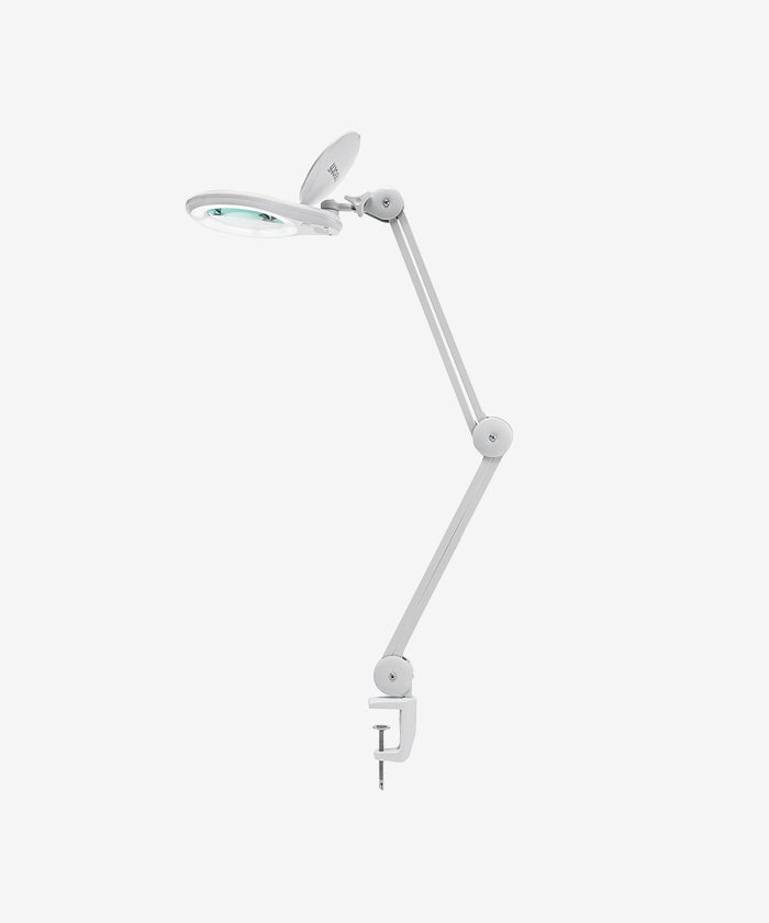 5" Wide Diameter Lens, 8 Diopter, 1,200 Lumens Super LED Magnifying Lamp with Clamp for Reading, Sewing & Crafting - White
