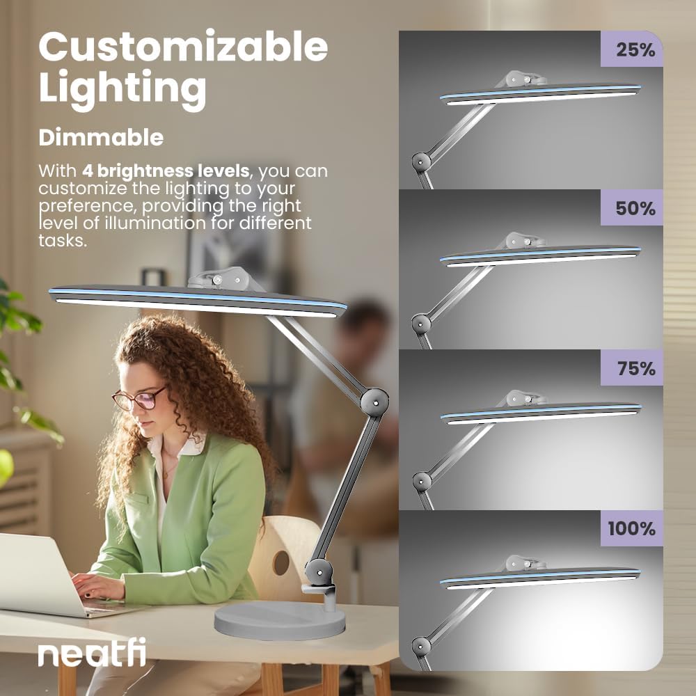 23” Wide Shade XL LED Desk Lamp with Base – 2,200 Lumens, Dimmable, Adjustable for Home, Office, Crafts, Nails & Hobbies – White