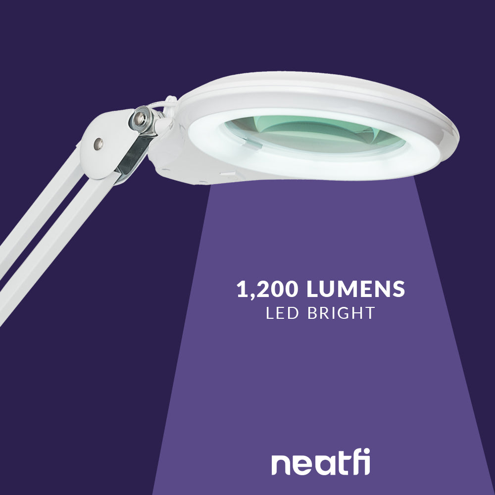 5" Diameter Lens 5 Diopter 1,200 Lumens Super LED Magnifying Lamp with Clamp for Reading, Sewing, Crafting  - White