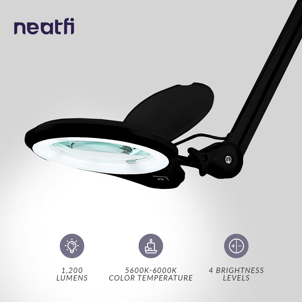 5" Wide Lens Bifocals 1,200 Lumens Super LED Magnifying Lamp - Black