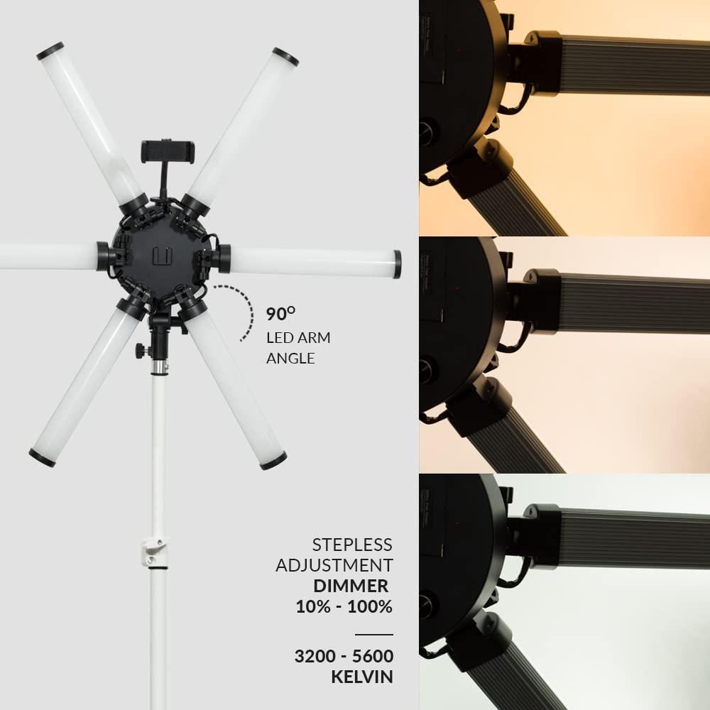 Six Arms LED Fill Light with Adjustable Tripod & Flexible Phone Holder (Black)