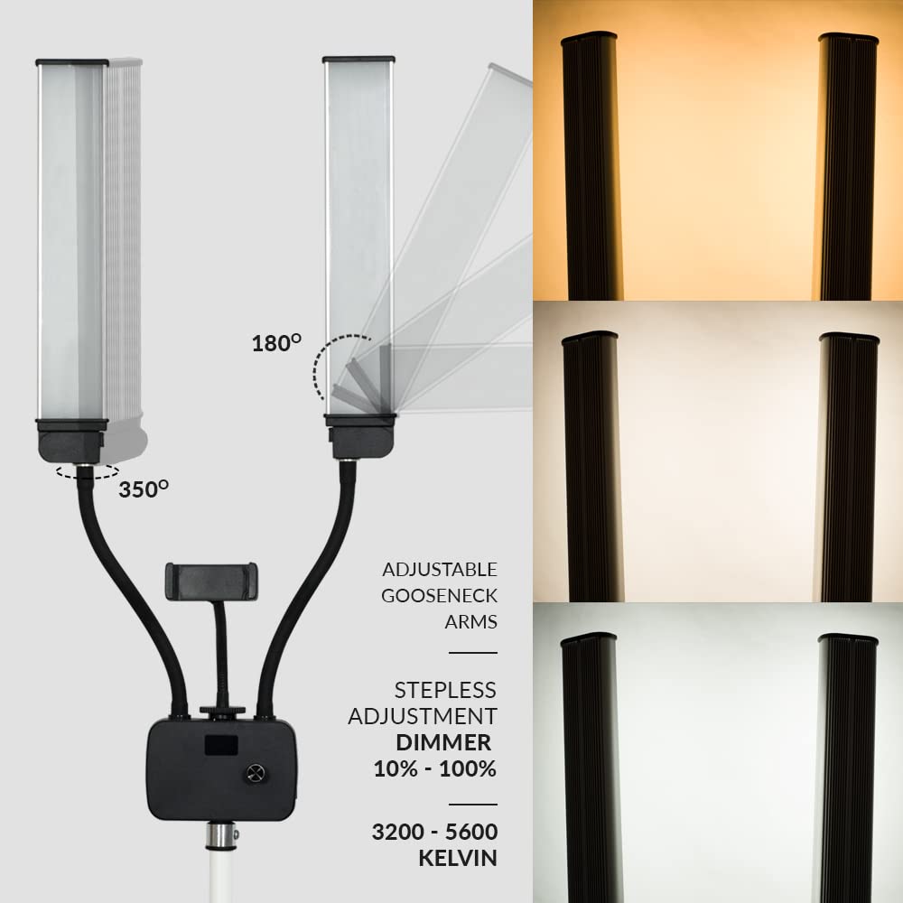 Double Arms LED Fill Light with Flexible Phone Holder (Black)