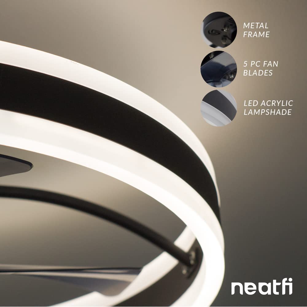 50CM Ceiling Fan with LED Light, 6 Speed Remote Control, 3 Changeable Light Colors, Flush Mount - Black