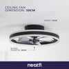 50CM Ceiling Fan with LED Light, 6 Speed Remote Control, 3 Changeable Light Colors, Flush Mount - Black