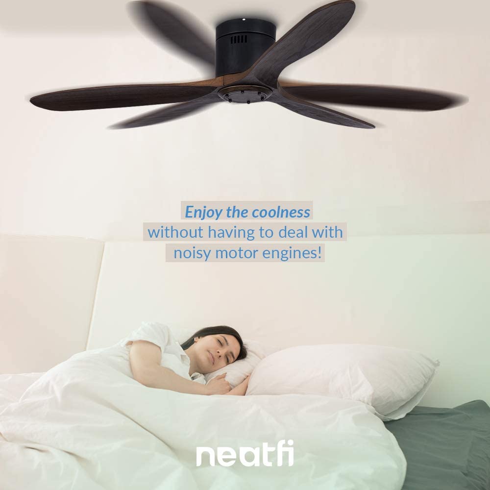 60-inch Reversible Low Height Ceiling Fan with Remote Control, 6 Speed, Flush Mount - Brown