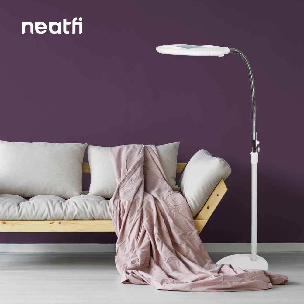 Bifocals Height Adjustable Gooseneck Super LED Magnifying Floor Lamp - White