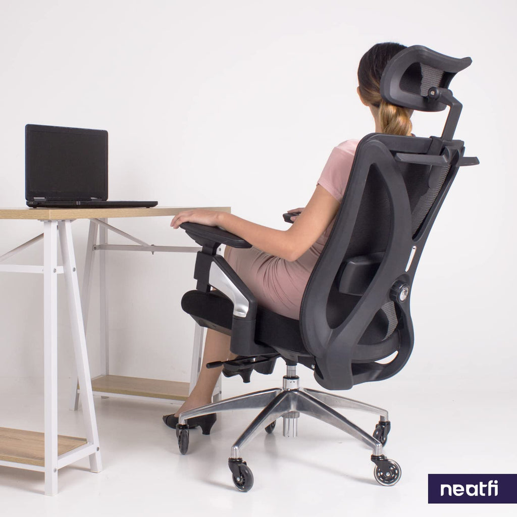 Apollo Office Chair, 4D Armrests, 2D Headrest, Adjustable Lumbar Support and Seat Sliding, High Back Mesh Chair, Nylon Back Frame with Cloth Hanger (Black)