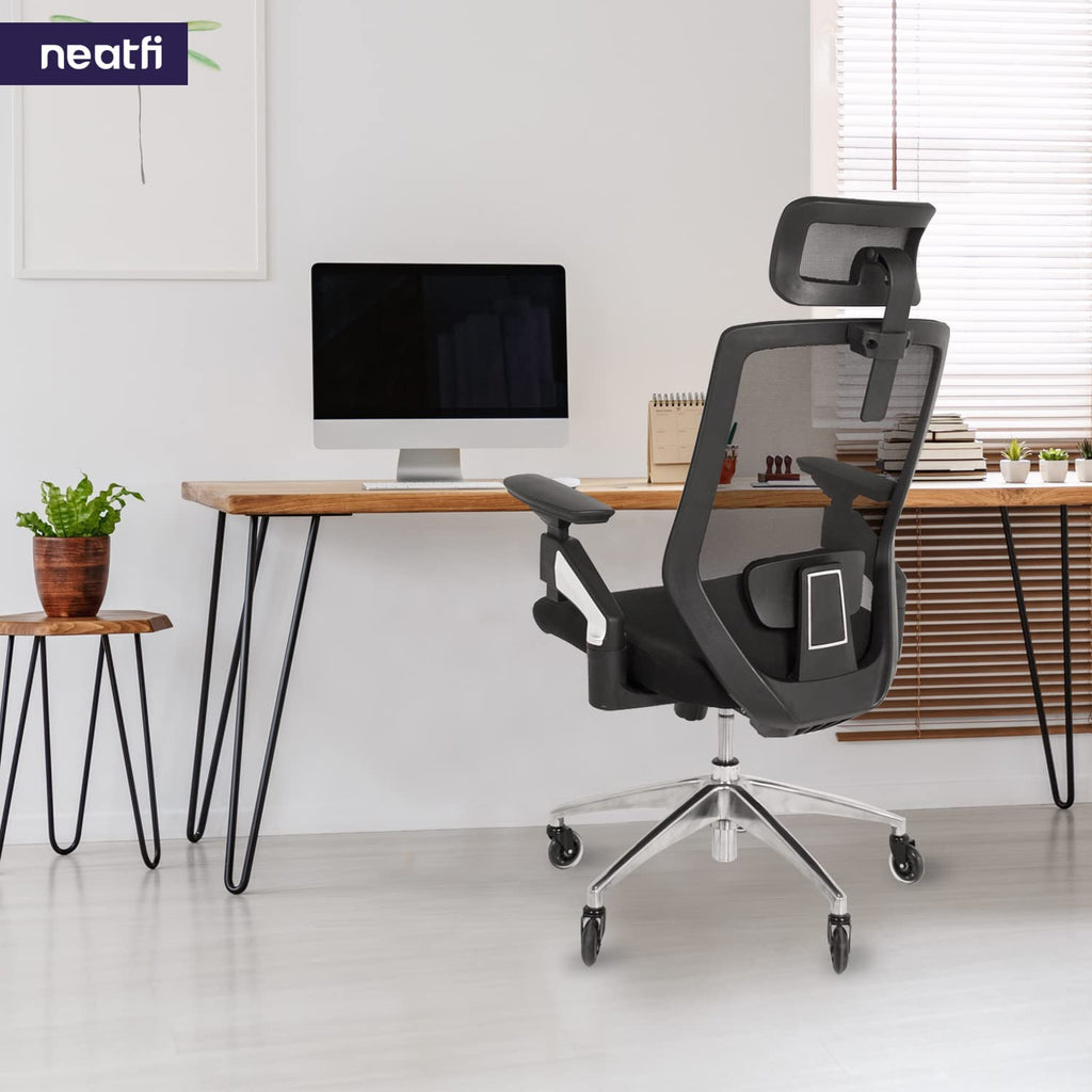 Zen Office Chair 4D Armrests, 2D Headrest, Lumbar Support and Seat Sliding, High Back Mesh Chair with Nylon Back Frame (Black)