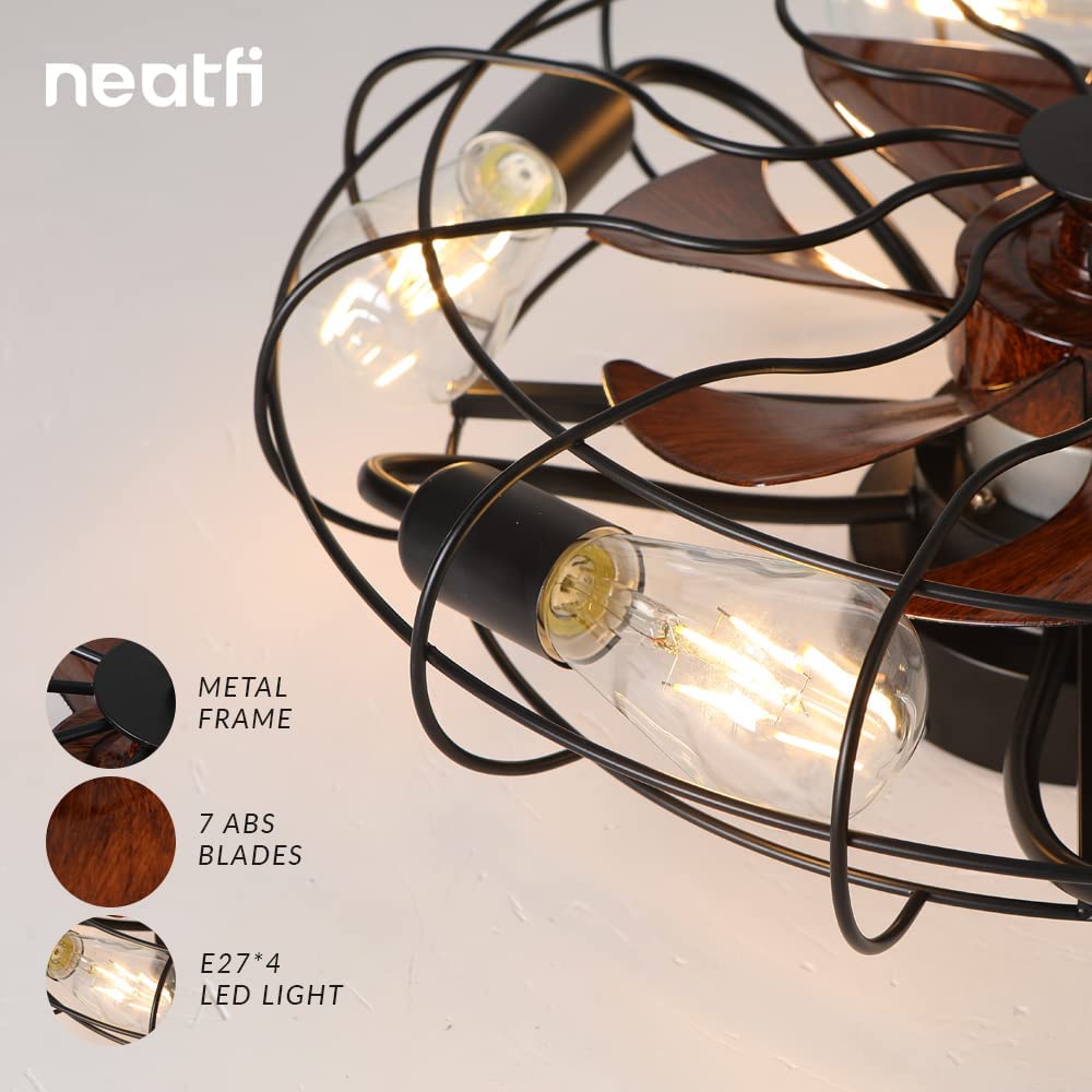 50-CM Farmhouse Ceiling Fan with LED Light (Black)