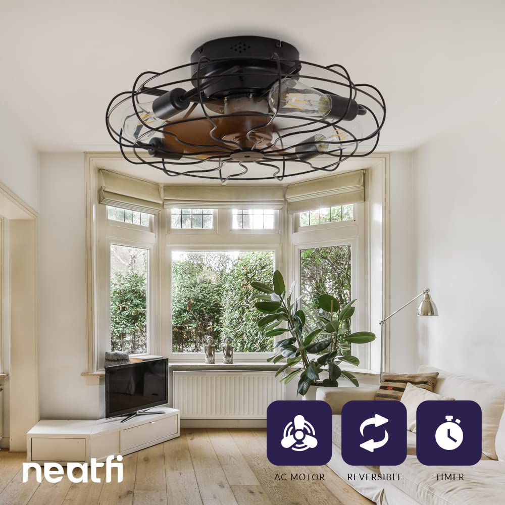 50-CM Farmhouse Ceiling Fan with LED Light (Black)