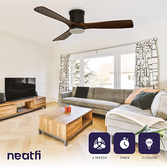 52-inch Nordic Reversible Ceiling Fan with LED Light - Dark Wood