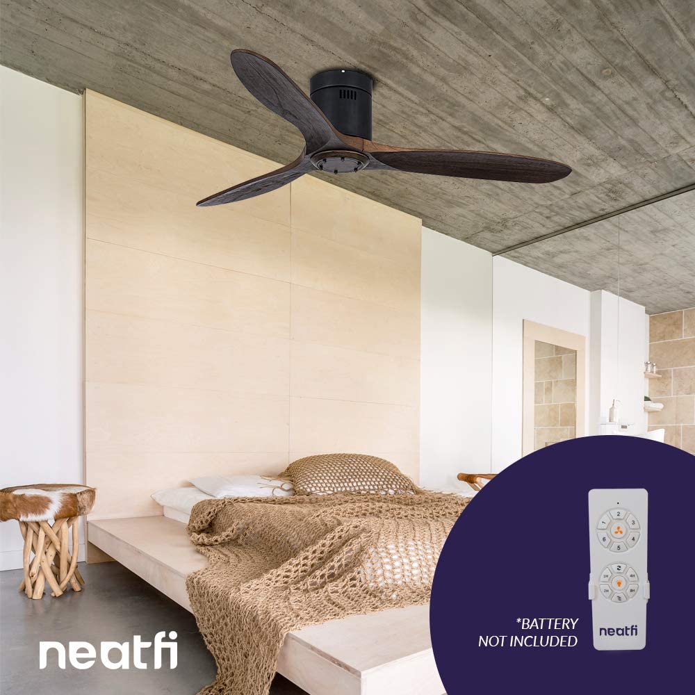 60-inch Reversible Low Height Ceiling Fan with Remote Control, 6 Speed, Flush Mount - Brown