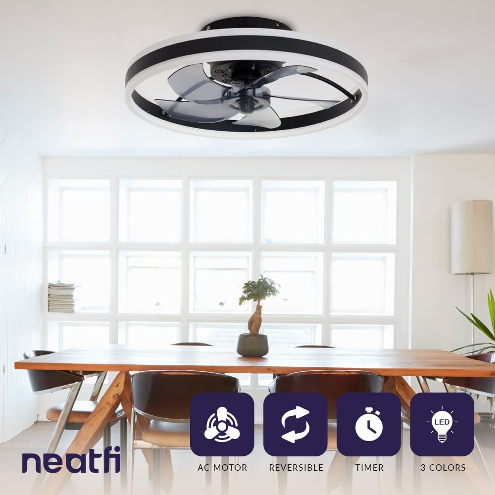 50CM Ceiling Fan with LED Light, 6 Speed Remote Control, 3 Changeable Light Colors, Flush Mount - Black