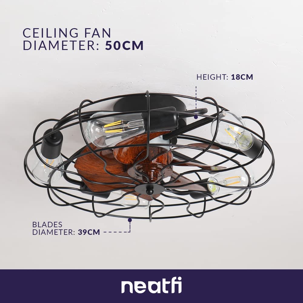 50-CM Farmhouse Ceiling Fan with LED Light (Black)