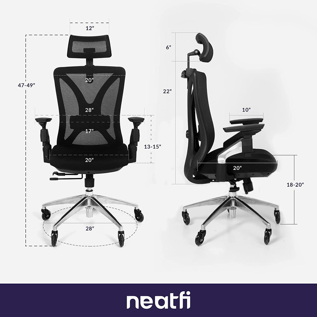 Apollo Office Chair, 4D Armrests, 2D Headrest, Adjustable Lumbar Support and Seat Sliding, High Back Mesh Chair, Nylon Back Frame with Cloth Hanger (Black)