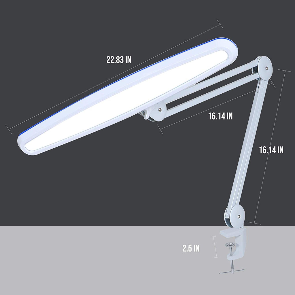 23” Wide Shade XL LED Desk Lamp with Clamp – 2,200 Lumens, Dimmable, Adjustable for Home, Office, Crafts, Nails & Hobbies – White