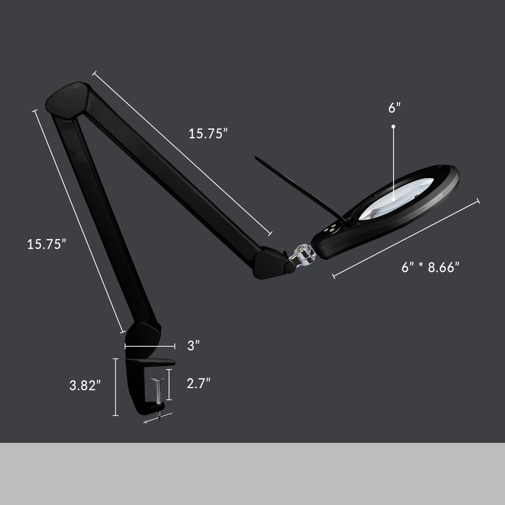 6" Wide Lens Elite HD XL Bifocals Magnifying Lamp  - Black