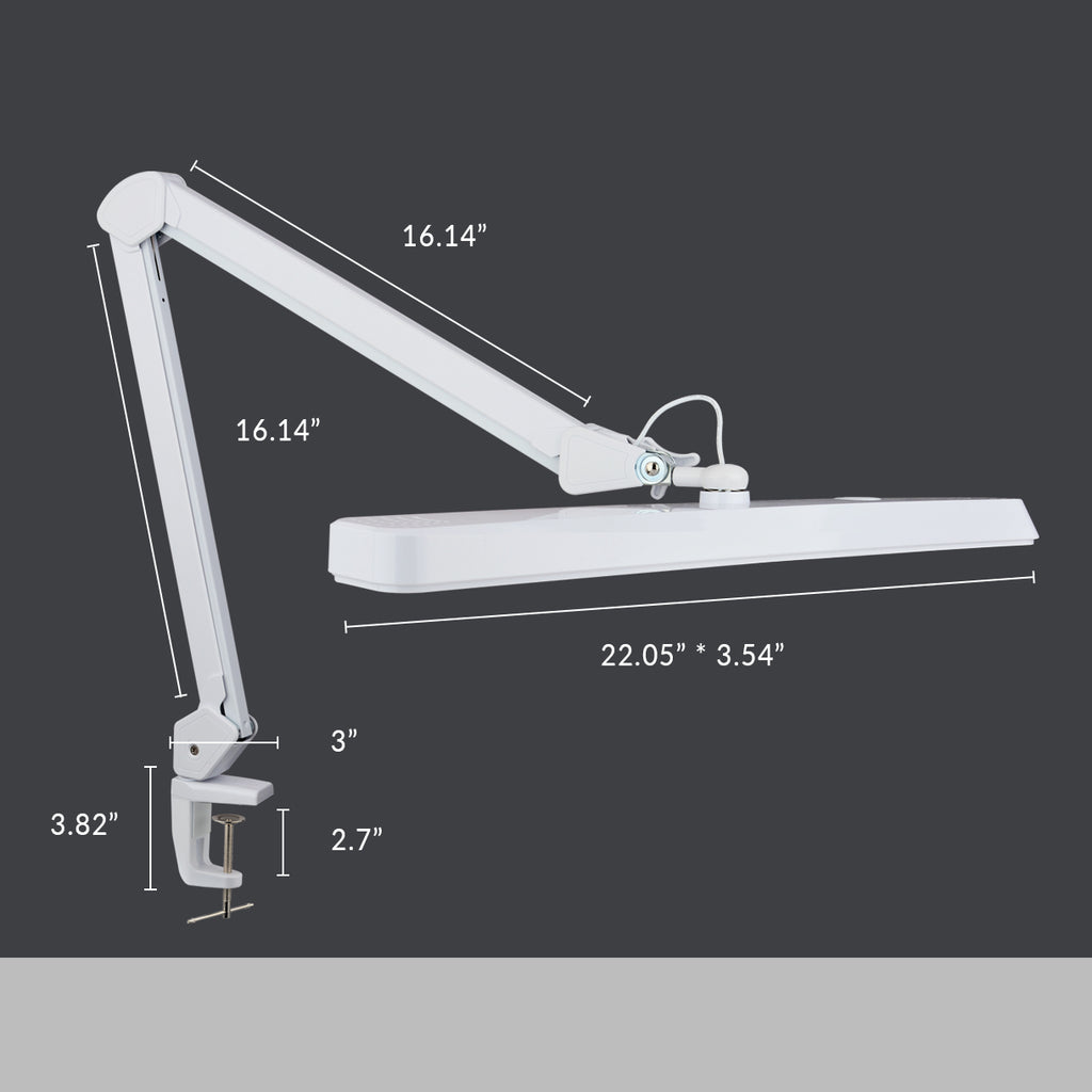 22” Wide Shade XL 2,500 Lumens LED Desk Lamp with Clamp, Dimmable Computer Light, Adjustable Desk Light for Home, Office, Crafts, Nails & Hobbies - White