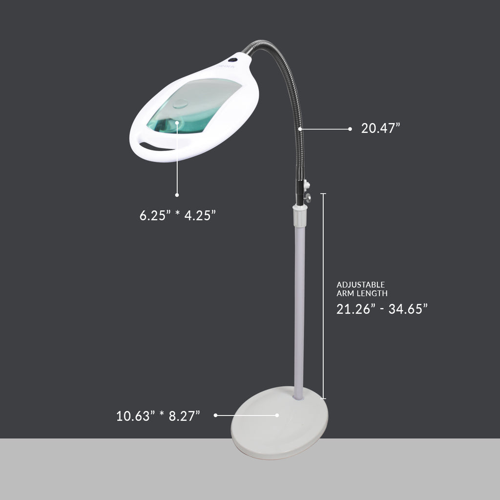Bifocals Height Adjustable Gooseneck Super LED Magnifying Floor Lamp - White