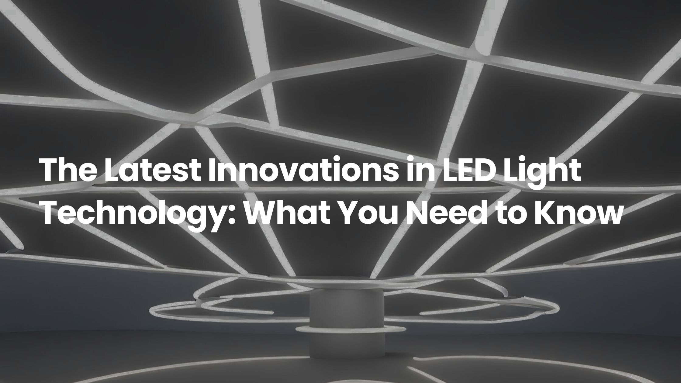 Futuristic geometric LED light installation with sleek illuminated lines and circular elements, representing the latest innovations in modern LED lighting technology.