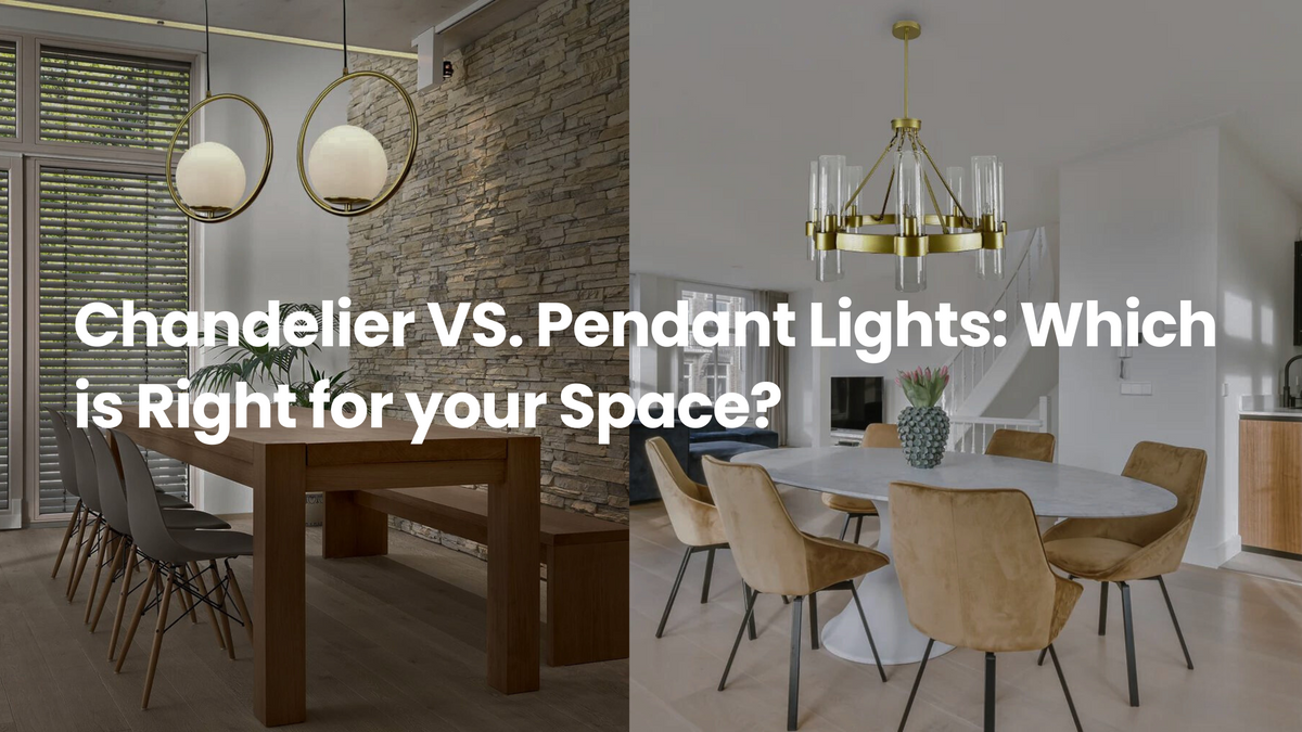 Side-by-side dining room comparison featuring pendant lights and a chandelier, helping illustrate which lighting style works best for different spaces and interior designs.