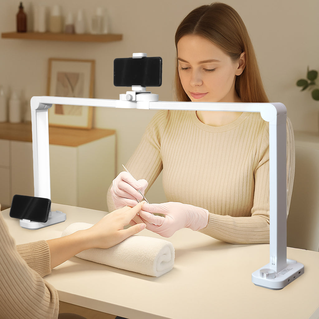3500 Lumens LED Desk Lamp for Nail Techs – Dimmable, 3CCT Color Modes, Knob Control, USB Charging Port (White)