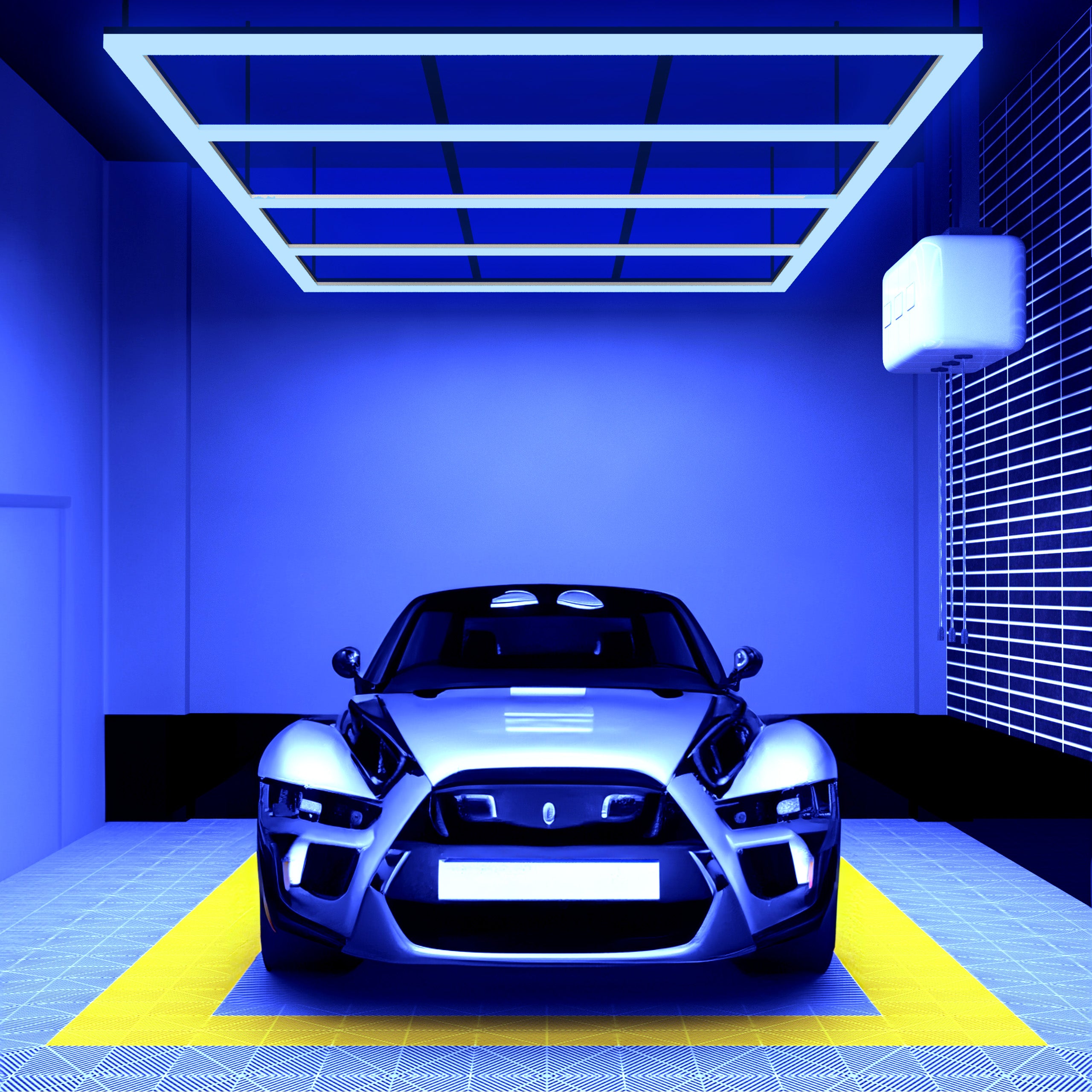 4 Panels LED Ceiling Light – 31,680 Lumens Ultra-Bright for Auto Shops, Warehouse & Gyms, Blue