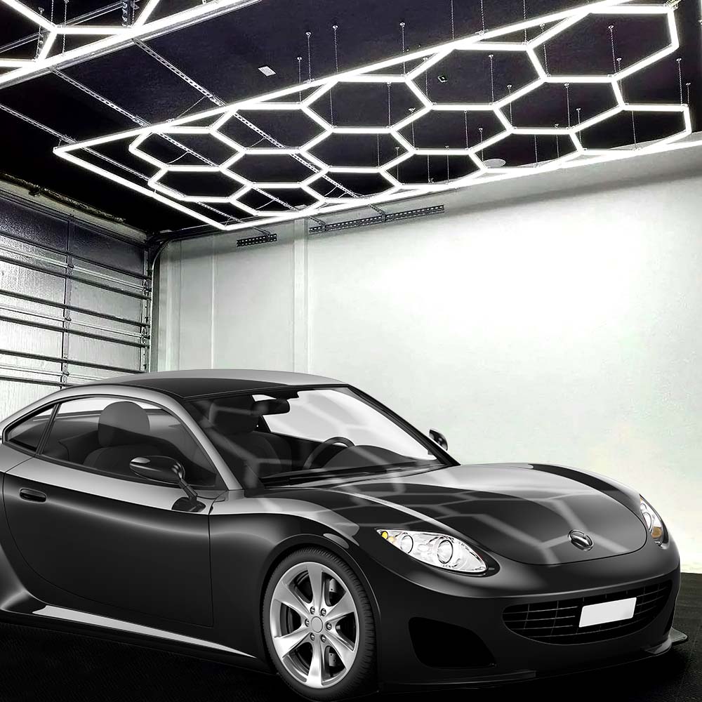 15 Hex Grids LED Ceiling Light with Hanging Kit – 69,600 Lumens for Auto Shops, Salons & Gyms, Cool White