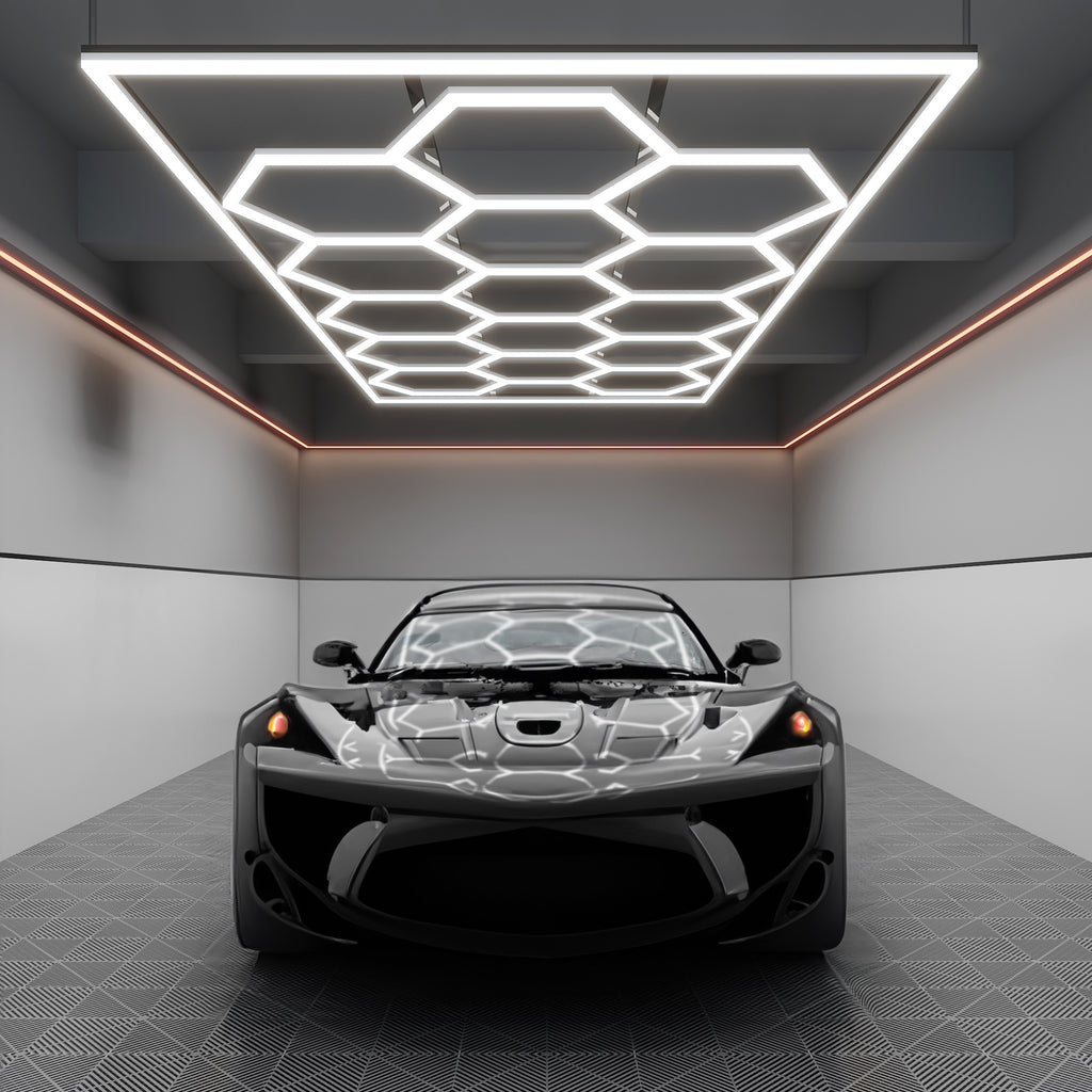 15 Hex Grid LED Car Garage Light – 60,720 Lumens, Adjustable Color Modes, Auto Shops & Gyms