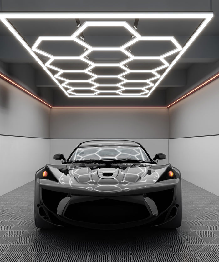 15 Hexagon Grids LED Car Garage Light Correlated Color Temperature 3000-6900K with 3 Power Cables - CCT