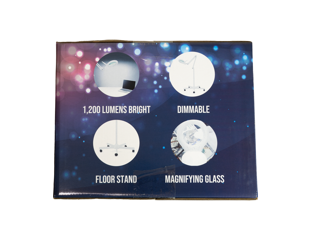 5" Wide Bifocals Glass Lens – 1200 Lumens LED Magnifying Floor Lamp with Rolling Base, White