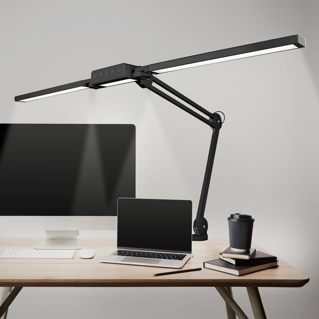 41” Wide Shade, 3000 Lumens LED Desk Lamp with Clamp – CRI 95, 3 Color Modes, Dimmable Task Light, Black