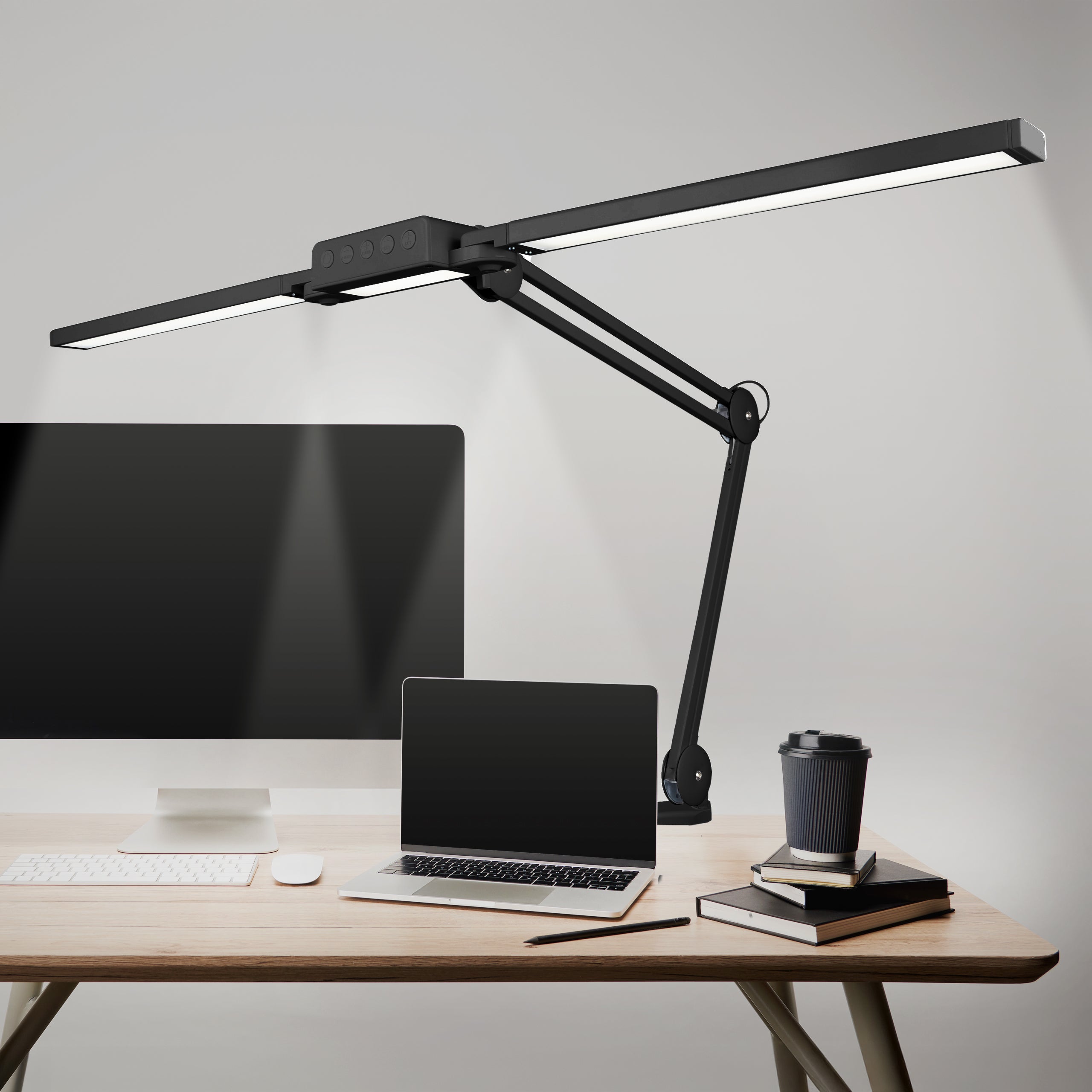 41” Wide Shade, 3000 Lumens LED Desk Lamp with Clamp – CRI 95, 3 Color Modes, Dimmable Task Light, Black
