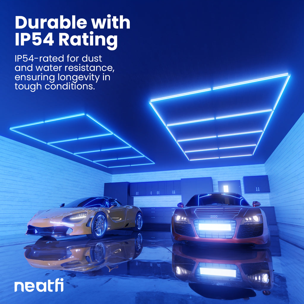 4 Panels LED Ceiling Light – 31,680 Lumens Ultra-Bright for Auto Shops, Warehouse & Gyms, Blue