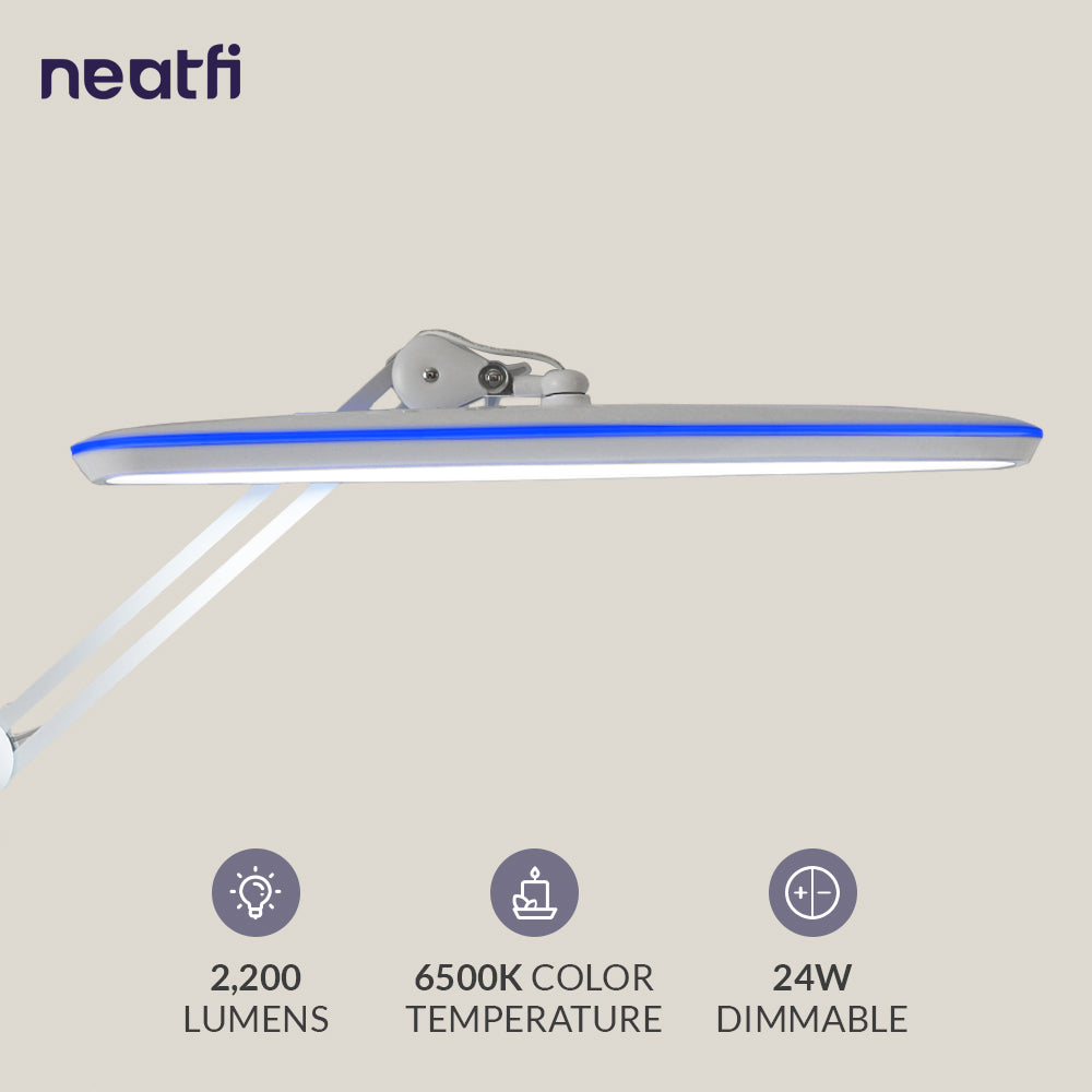 23” Wide Shade, 2200 Lumens LED Desk Lamp with Clamp – Dimmable, Eye-Caring Task Light, White