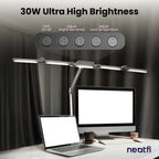 44" Wide Shade LED Desk Lamp with Clamp – 3000 Lumens, 3 Color Modes, CRI 95, Dimmable Task Light, Silver