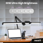 41” Wide Shade, 3000 Lumens LED Desk Lamp with Clamp – CRI 95, 3 Color Modes, Dimmable Task Light, Black